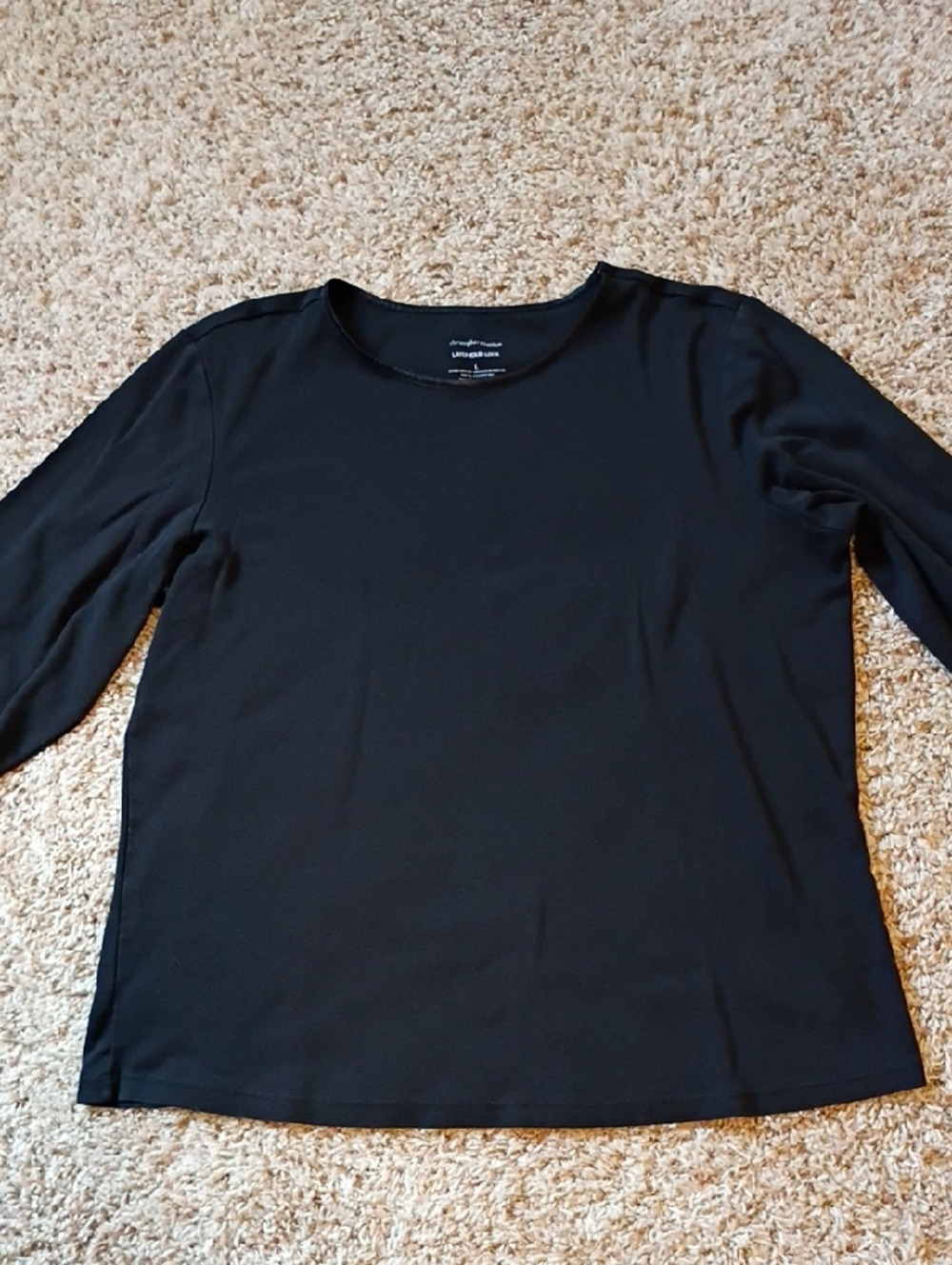Christopher & Banks Black 3/4 Length Sleeve Crew Neck Top